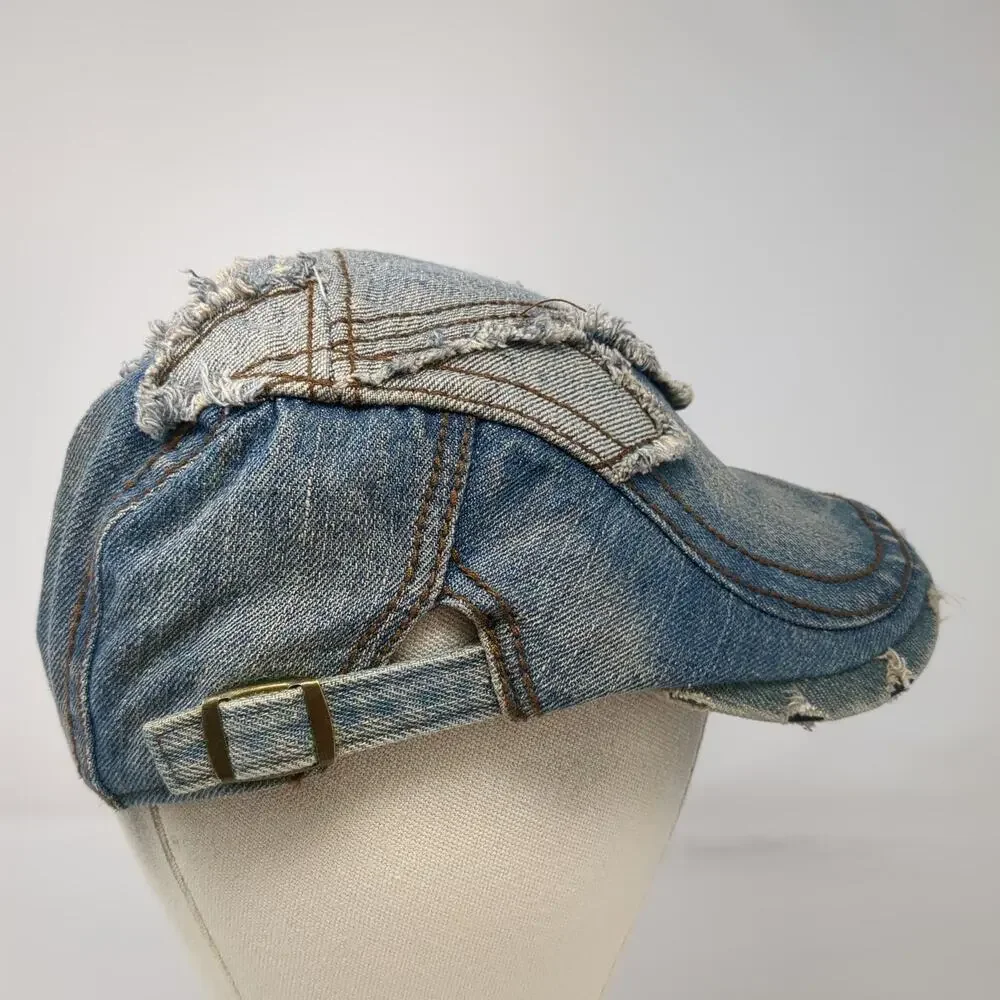 Jamont Newsboy Cap Hat Blue One Size Slideback Denim Patchwork Contrast Stitch